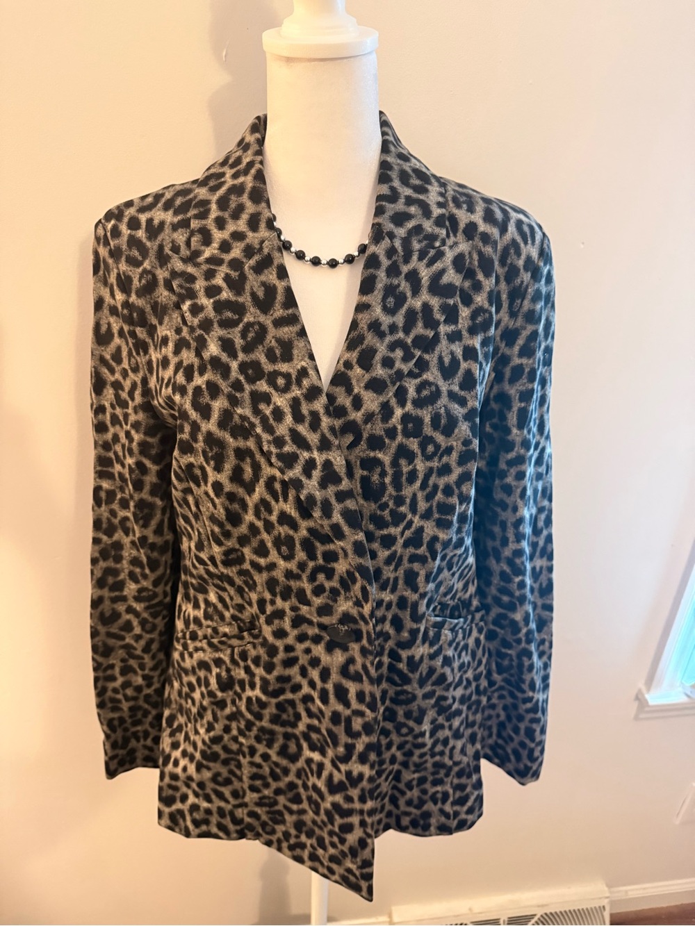 CAbi Leopard Print Longline Blazer - Black & Cream